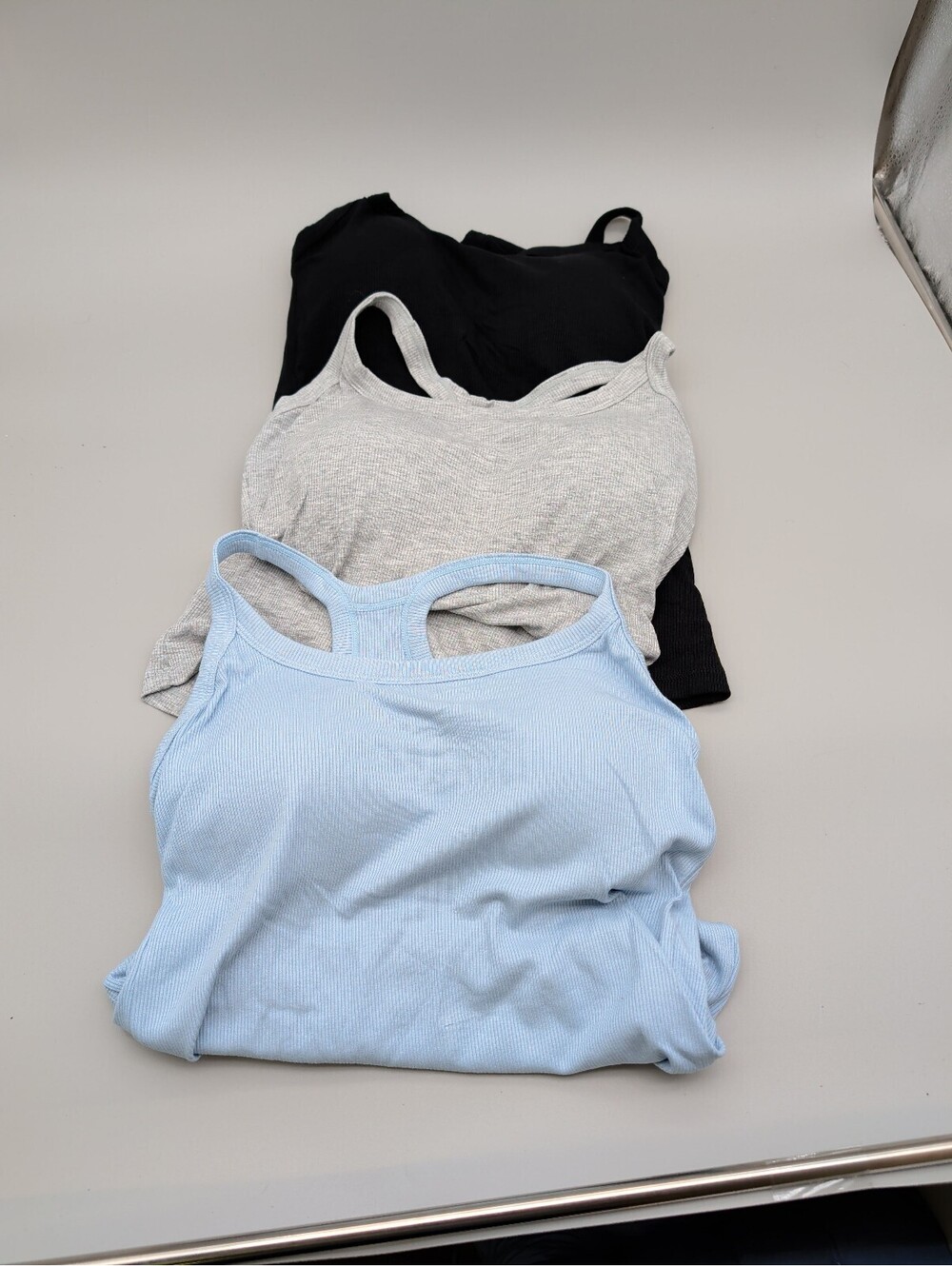 Set of 3 Women's Racerback Size Small Tank Tops in Black, Gray, and Light Blue